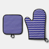 Navy Zickzack Ofenhandschuh & Topflappen-Set (Vorderseite)