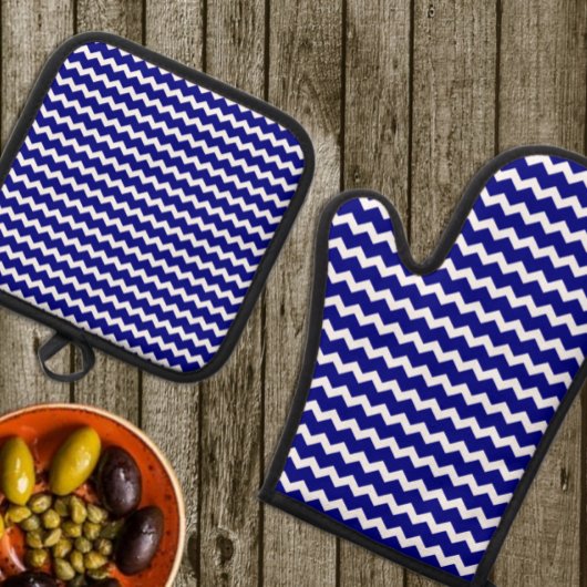 Navy Zickzack Ofenhandschuh & Topflappen-Set