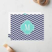 Navy Zickzack Zigzag Personalisiert Monogram Mitteilungskarte (Vorderseite/Rückseite Beispiel)