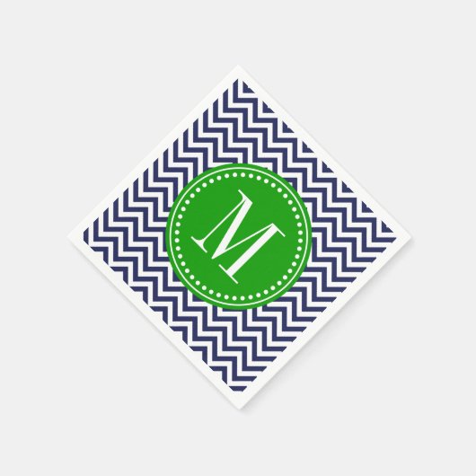 Navy Zickzack Zigzag Personalisiert Monogram Serviette (Ecke)