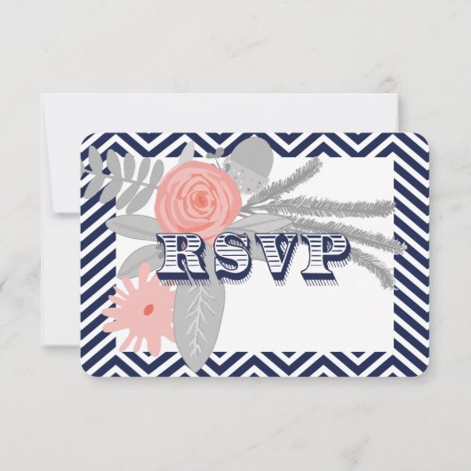 Navy Zig Zag Typografy Wedding RSVP (Rückseite)