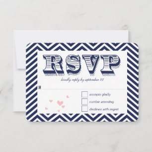 Navy Zig Zag Typografy Wedding RSVP