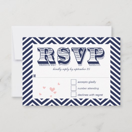 Navy Zig Zag Typografy Wedding RSVP (Vorderseite)