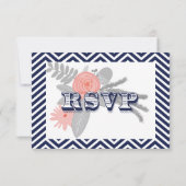 Navy Zig Zag Typografy Wedding RSVP (Rückseite)