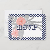 Navy Zig Zag Typografy Wedding RSVP Karte (Rückseite)
