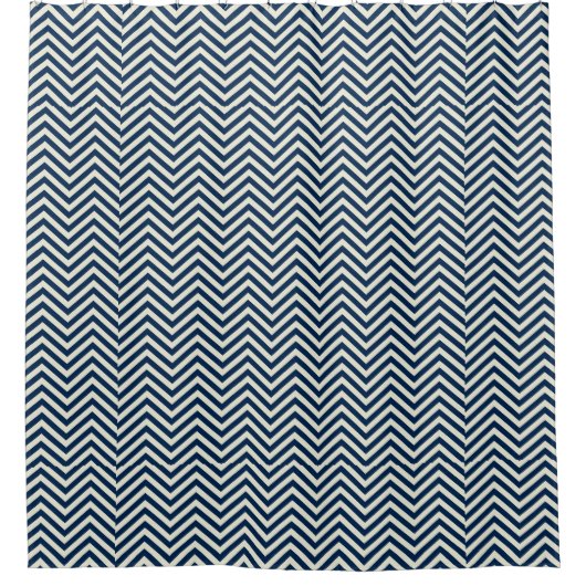 Navy Zig Zag Wave Pattern Duschvorhang (Vorderseite)