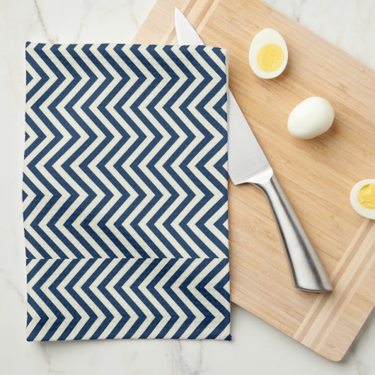 Navy Zig Zag Wave Pattern Geschirrtuch (Viertel Falte)