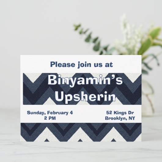 Navy zigzag upsherin Einladung (Stehend Vorderseite)
