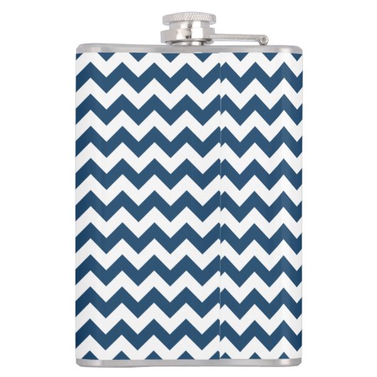 Navy Zigzag, Zickzack, Marine, geometrisches Muste Flachmann (Rückseite)