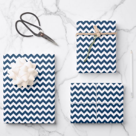 Navy Zigzag, Zickzack, Marine, geometrisches Muste Geschenkpapier Set (Vorderseite)