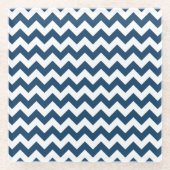 Navy Zigzag, Zickzack, Marine, geometrisches Muste Glasuntersetzer (Vorderseite)