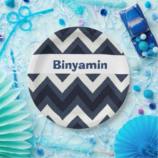 Navy Zizag Pappteller (Party)