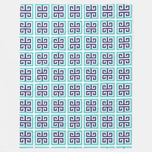 Navyblau Aqua Griechisches Muster Fleecedecke (Vorderseite)