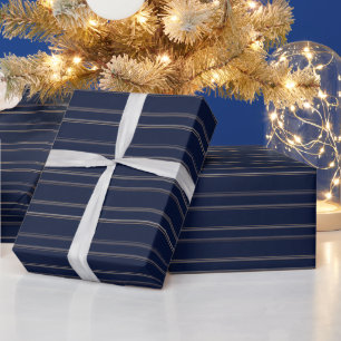 Navyblau Elfenbein Gold Pinstripes Geschenkpapier