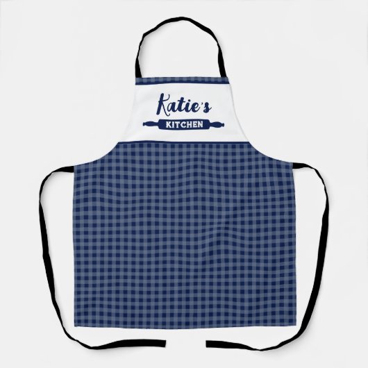 Navyblau Gingham Maßanfertigung Schürze (Vorderseite)
