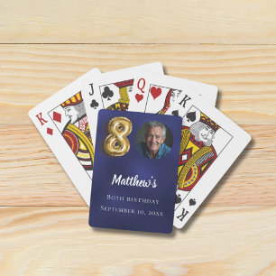 Navyblau Gold 80. Foto Geburtstagsfeier Spielkarten
