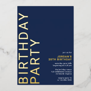 Navyblau & Gold   Coole moderne Geburtstagsfeier f Folieneinladung