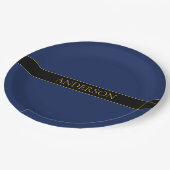 Navyblau & Gold Name Nachname oder Firma Pappteller (Schrägansicht)