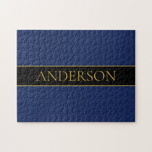Navyblau & Gold Name Nachname oder Firma Puzzle (Horizontal)