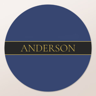 Navyblau & Gold Name Nachname oder Unternehmen  Runder Aufkleber