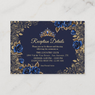 Navyblau Goldene Tiara Rosen Quinceañera Begleitkarte