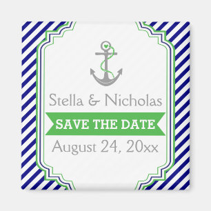Navyblau, grüne nautische Hochzeit Save the Date Magnet