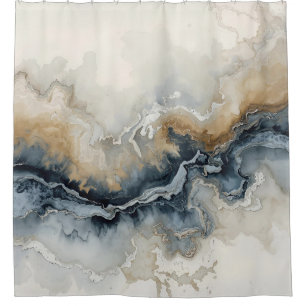 Navyblau Hellblau Braun Grau Moderne Abstraktkunst Duschvorhang