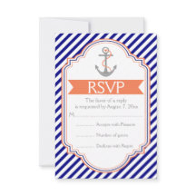 Navyblau, Korallenanker-nautische Hochzeits-RSVP