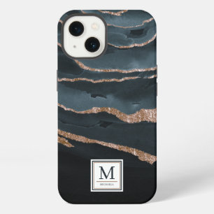 Navyblau & Kupfer Elegantes abstraktes Wasserfarbe iPhone 13 Hülle