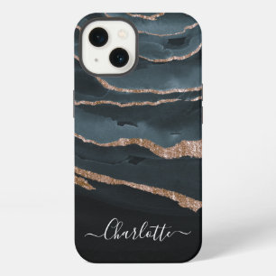 Navyblau & Kupfer Elegantes Skript Abstrakt Name iPhone 13 Hülle