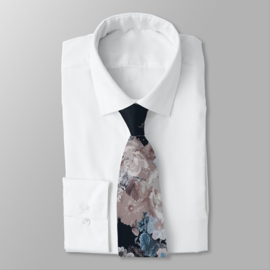 Navyblau mit Blumen Krawatte (Gebunden)