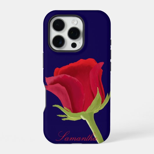 Navyblau mit roter Rose iPhone Hülle (Rückseite)