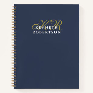 Navyblau Monogramm Gold Weiß Minimalistisch Männer Notizblock