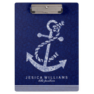 Navyblau-Paisley und weißes nautisches Bootsanker- Klemmbrett