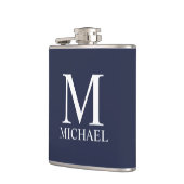 Navyblau personalisiertes Monogramm und Name Flachmann (Links)