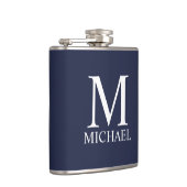 Navyblau personalisiertes Monogramm und Name Flachmann (Rechts)