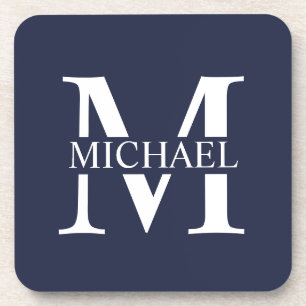 Navyblau personalisiertes Monogramm und Name Getränkeuntersetzer
