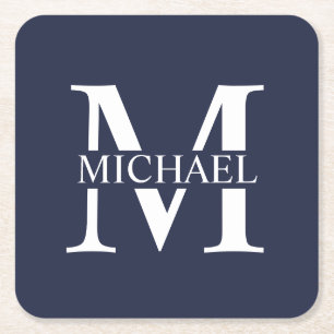 Navyblau personalisiertes Monogramm und Name Rechteckiger Pappuntersetzer