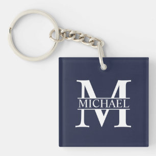 Navyblau personalisiertes Monogramm und Name Schlüsselanhänger
