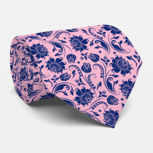 Navyblau & Rosa florale Damastmuster 3 Krawatte