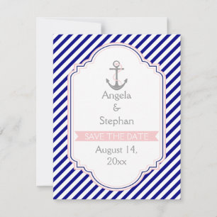 Navyblau, rosa nautische Hochzeit "Save the Date" Einladung