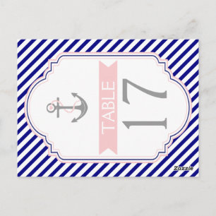 Navyblau, rosa nautische Hochzeit Tischnummer