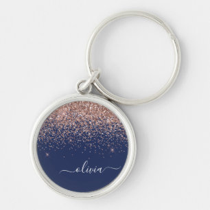 Navyblau-Roségold-Rosa-Glitter-Monogramm Schlüsselanhänger