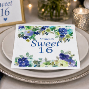 Navyblau-Sagegrün-Blumen-Sweet-Sixteen-Geburtstag Serviette