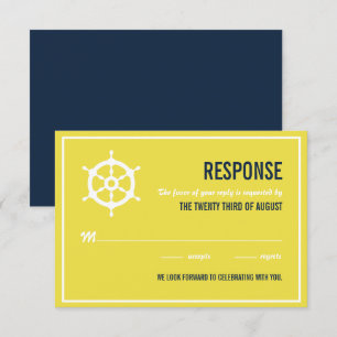 Navyblau und gelbe nautische Hochzeit RSVP Karte