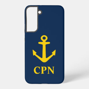 Navyblau und gelbes nautisches Anker-Monogramm Samsung Galaxy Hülle