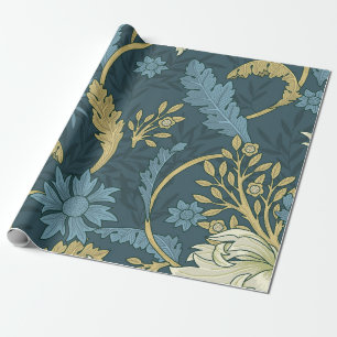 Navyblau und Gold im Blumenstil von William Morris Geschenkpapier