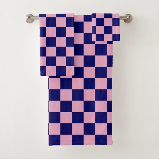 Navyblau- und Hellrosa-Karo-Muster Badhandtuch Set (Insitu)