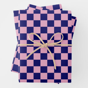 Navyblau- und Hellrosa-Karo-Muster Geschenkpapier Set