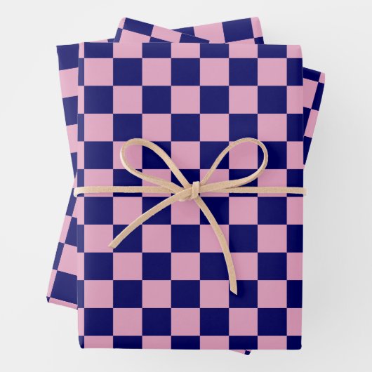 Navyblau- und Hellrosa-Karo-Muster Geschenkpapier Set (Beispiel)